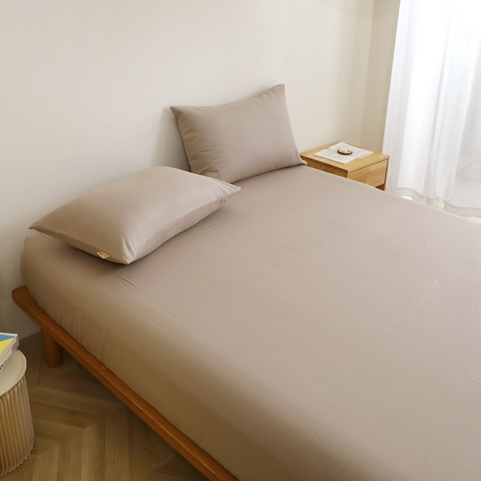 91家纺网 家纺一手货源 找家纺 晶缦家纺 2026新款纯棉纯色A类全棉双层纱单品床笠床笠单件单床笠（水洗预处理）-觅琳系列 觅琳-浅卡其