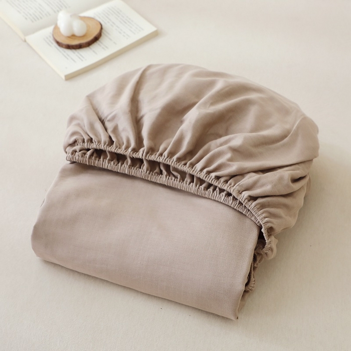 91家纺网 家纺一手货源 找家纺 晶缦家纺 2026新款纯棉纯色A类全棉双层纱单品床笠床笠单件单床笠（水洗预处理）-觅琳系列 觅琳-浅卡其