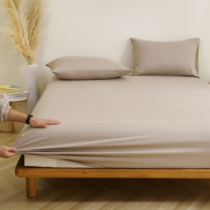 91家纺网 家纺一手货源 找家纺 晶缦家纺 2026新款纯棉纯色A类全棉双层纱单品床笠床笠单件单床笠（水洗预处理）-觅琳系列 觅琳-浅卡其