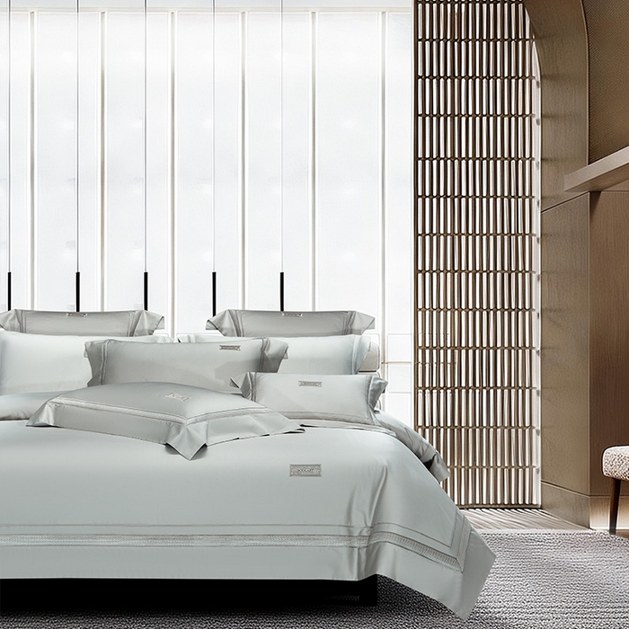 91家纺网 家纺一手货源 找家纺 诗黛尔 2026春夏新款长绒棉刺绣 兰博系列 绅士灰