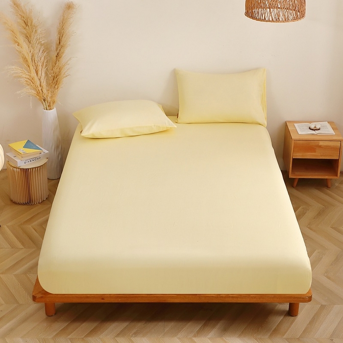 91家纺网 家纺一手货源 找家纺 晶缦家纺 2026新款纯棉纯色A类全棉双层纱单品床笠床笠单件单床笠（水洗预处理）-觅琳系列 觅琳-浅蜜黄