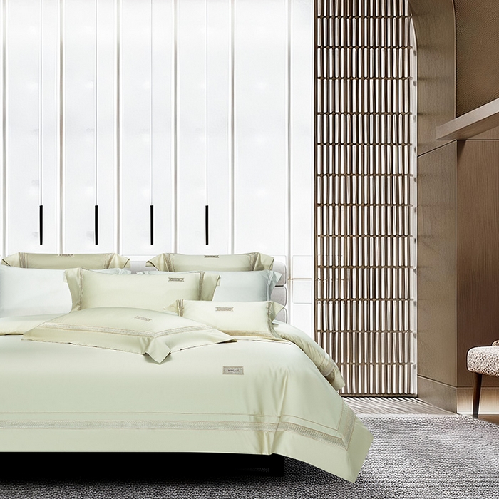 91家纺网 家纺一手货源 找家纺 诗黛尔 2026春夏新款长绒棉刺绣 兰博系列 油果绿