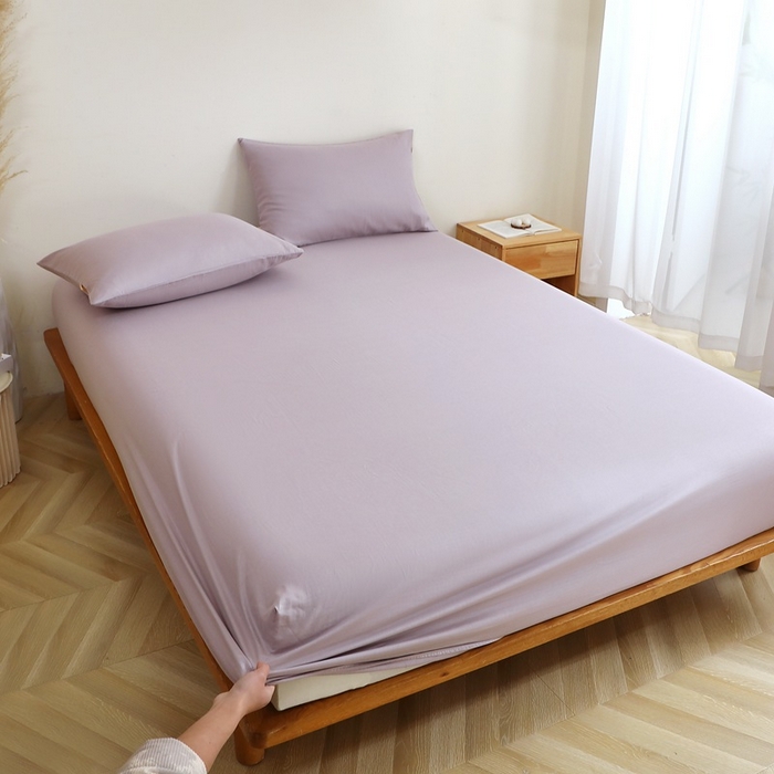 91家纺网 家纺一手货源 找家纺 晶缦家纺 2026新款纯棉纯色A类全棉双层纱单品床笠床笠单件单床笠（水洗预处理）-觅琳系列 觅琳-浅藤紫