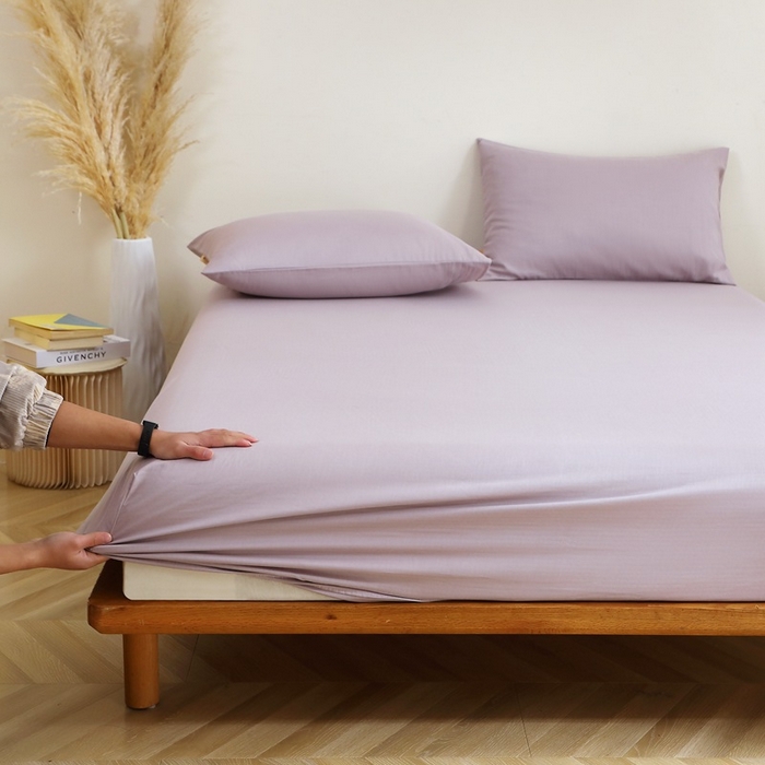 91家纺网 家纺一手货源 找家纺 晶缦家纺 2026新款纯棉纯色A类全棉双层纱单品床笠床笠单件单床笠（水洗预处理）-觅琳系列 觅琳-浅藤紫