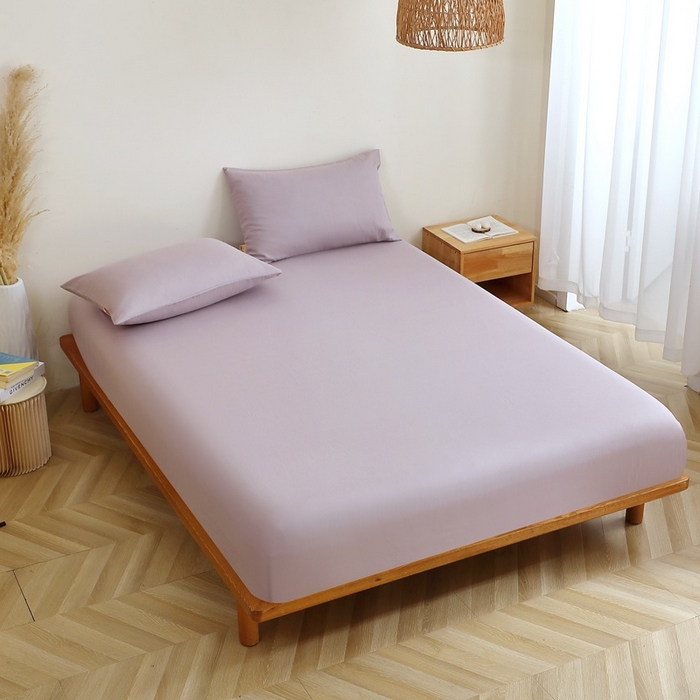 91家纺网 家纺一手货源 找家纺 晶缦家纺 2026新款纯棉纯色A类全棉双层纱单品床笠床笠单件单床笠（水洗预处理）-觅琳系列 觅琳-浅藤紫