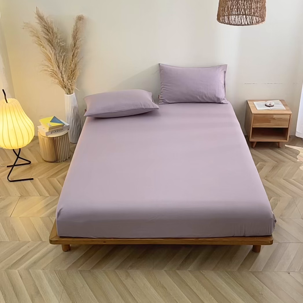 91家纺网 家纺一手货源 找家纺 晶缦家纺 2026新款纯棉纯色A类全棉双层纱单品床笠床笠单件单床笠（水洗预处理）-觅琳系列 觅琳-浅藤紫