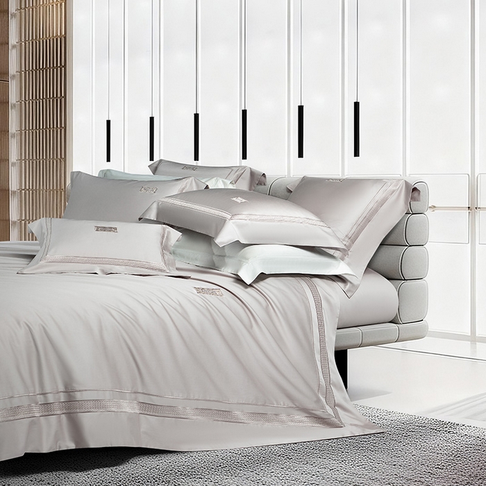 91家纺网 家纺一手货源 找家纺 诗黛尔 2026春夏新款长绒棉刺绣 兰博系列 淡雅紫