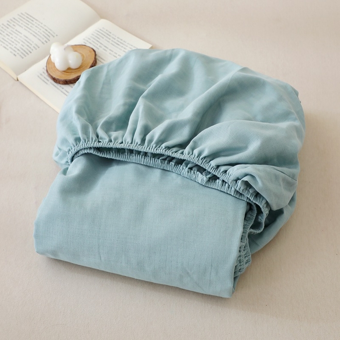 91家纺网 家纺一手货源 找家纺 晶缦家纺 2026新款纯棉纯色A类全棉双层纱单品床笠床笠单件单床笠（水洗预处理）-觅琳系列 觅琳-桃青蓝