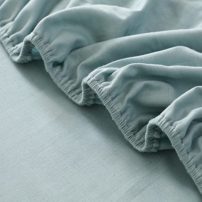 91家纺网 家纺一手货源 找家纺 晶缦家纺 2026新款纯棉纯色A类全棉双层纱单品床笠床笠单件单床笠（水洗预处理）-觅琳系列 觅琳-桃青蓝