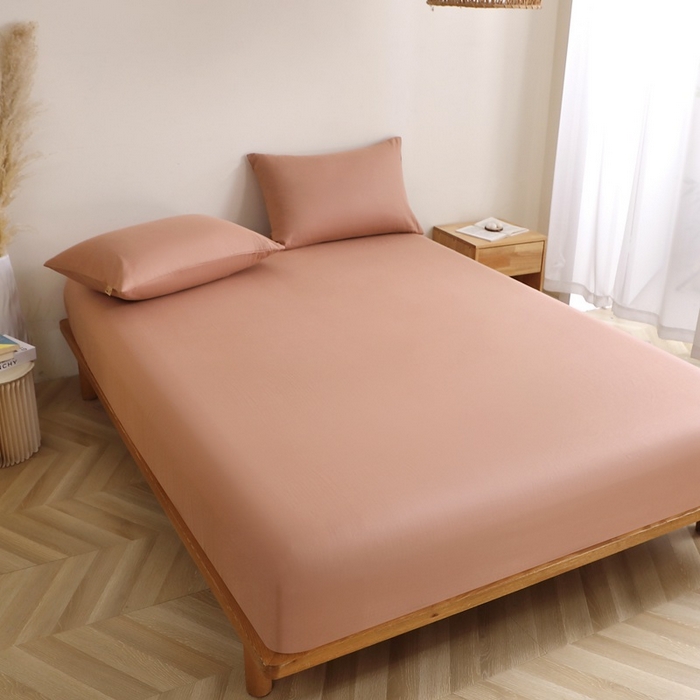 91家纺网 家纺一手货源 找家纺 晶缦家纺 2026新款纯棉纯色A类全棉双层纱单品床笠床笠单件单床笠（水洗预处理）-觅琳系列 觅琳-赭石棕