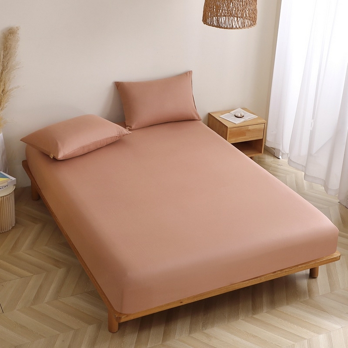 91家纺网 家纺一手货源 找家纺 晶缦家纺 2026新款纯棉纯色A类全棉双层纱单品床笠床笠单件单床笠（水洗预处理）-觅琳系列 觅琳-赭石棕