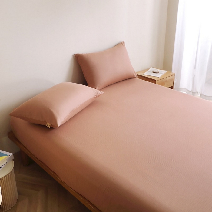 91家纺网 家纺一手货源 找家纺 晶缦家纺 2026新款纯棉纯色A类全棉双层纱单品床笠床笠单件单床笠（水洗预处理）-觅琳系列 觅琳-赭石棕