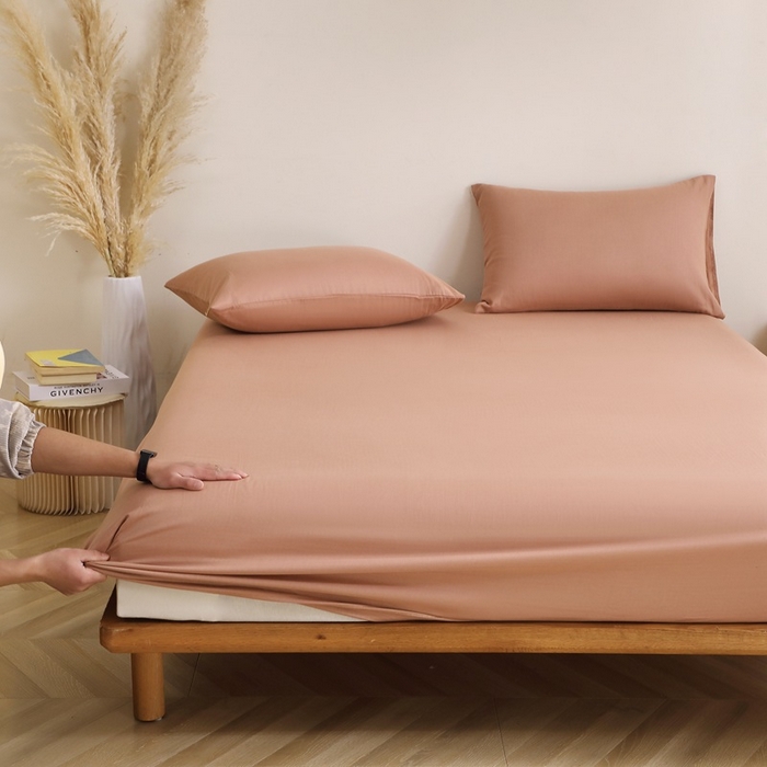 91家纺网 家纺一手货源 找家纺 晶缦家纺 2026新款纯棉纯色A类全棉双层纱单品床笠床笠单件单床笠（水洗预处理）-觅琳系列 觅琳-赭石棕