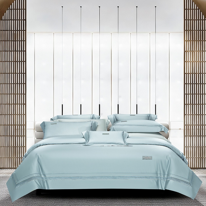 91家纺网 家纺一手货源 找家纺 诗黛尔 2026春夏新款长绒棉刺绣 兰博系列 极光蓝