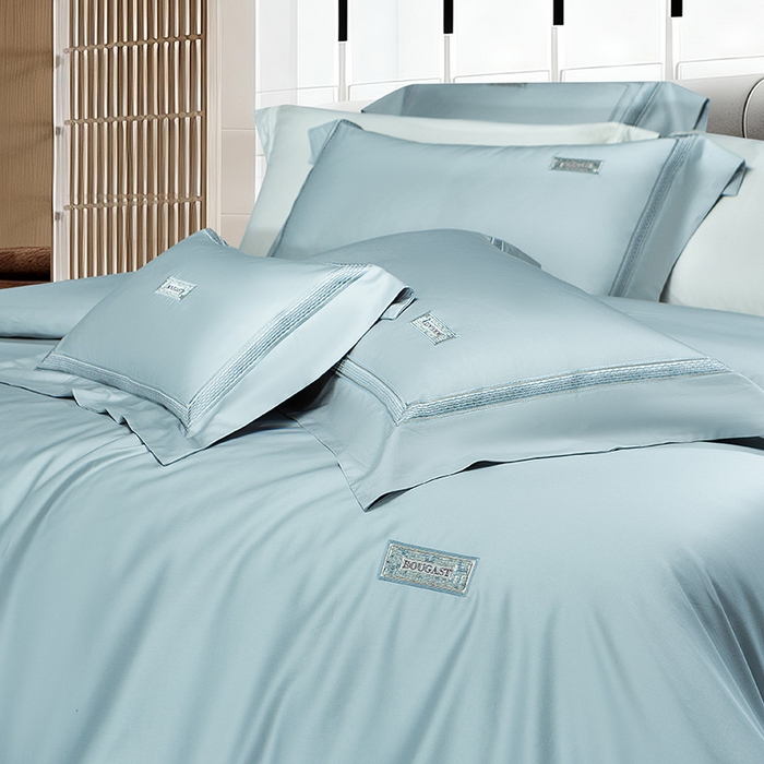 91家纺网 家纺一手货源 找家纺 诗黛尔 2026春夏新款长绒棉刺绣 兰博系列 极光蓝