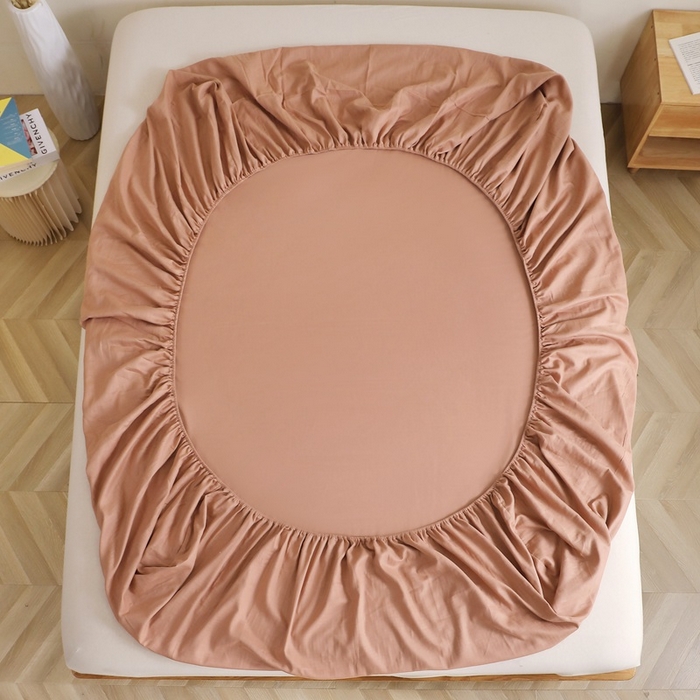 91家纺网 家纺一手货源 找家纺 晶缦家纺 2026新款纯棉纯色A类全棉双层纱单品床笠床笠单件单床笠（水洗预处理）-觅琳系列 觅琳-赭石棕