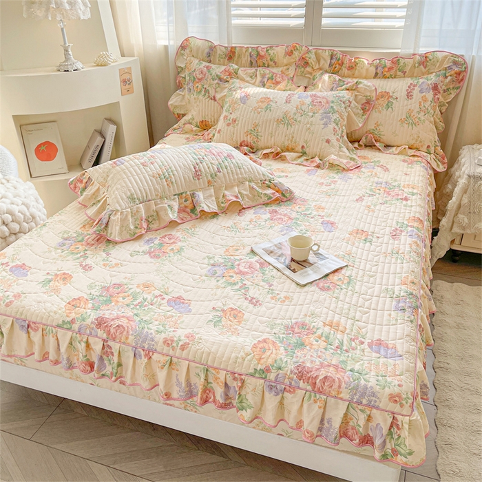 91家纺网 家纺一手货源 找家纺 宜凡家纺 2026新款全棉印花夹棉床笠三件套 春色入梦