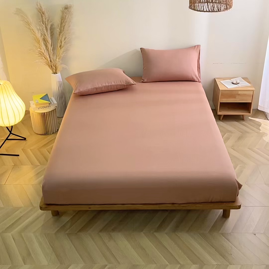 91家纺网 家纺一手货源 找家纺 晶缦家纺 2026新款纯棉纯色A类全棉双层纱单品床笠床笠单件单床笠（水洗预处理）-觅琳系列 觅琳-赭石棕