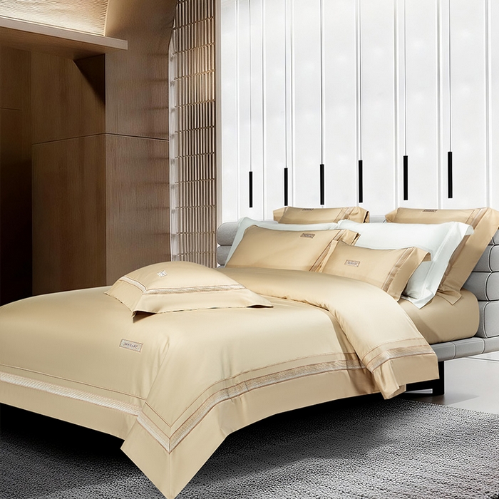 91家纺网 家纺一手货源 找家纺 诗黛尔 2026春夏新款长绒棉刺绣 兰博系列 卡其色