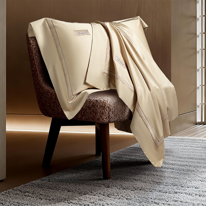 91家纺网 家纺一手货源 找家纺 诗黛尔 2026春夏新款长绒棉刺绣 兰博系列 卡其色