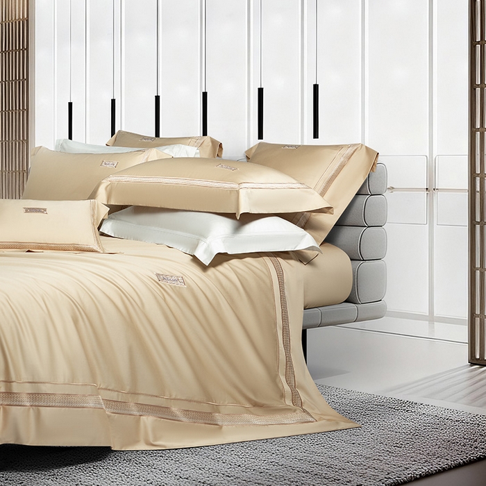 91家纺网 家纺一手货源 找家纺 诗黛尔 2026春夏新款长绒棉刺绣 兰博系列 卡其色