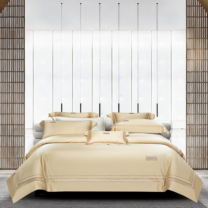 91家纺网 家纺一手货源 找家纺 诗黛尔 2026春夏新款长绒棉刺绣 兰博系列 卡其色