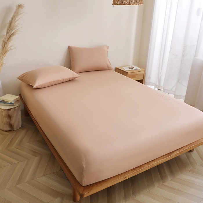 91家纺网 家纺一手货源 找家纺 晶缦家纺 2026新款纯棉纯色A类全棉双层纱单品床笠床笠单件单床笠（水洗预处理）-觅琳系列 觅琳-朱颜酡