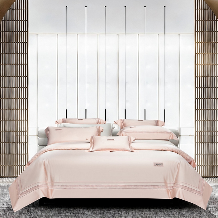 91家纺网 家纺一手货源 找家纺 诗黛尔 2026春夏新款长绒棉刺绣 兰博系列 落樱粉