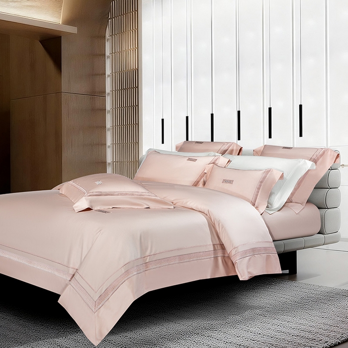 91家纺网 家纺一手货源 找家纺 诗黛尔 2026春夏新款长绒棉刺绣 兰博系列 落樱粉