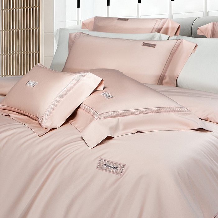 91家纺网 家纺一手货源 找家纺 诗黛尔 2026春夏新款长绒棉刺绣 兰博系列 落樱粉