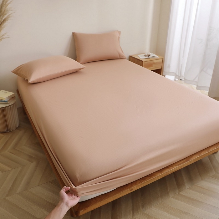 91家纺网 家纺一手货源 找家纺 晶缦家纺 2026新款纯棉纯色A类全棉双层纱单品床笠床笠单件单床笠（水洗预处理）-觅琳系列 觅琳-朱颜酡