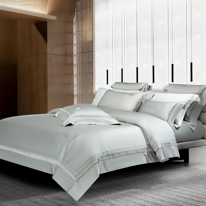 91家纺网 家纺一手货源 找家纺 诗黛尔 2026春夏新款长绒棉刺绣 兰博系列 绅士灰