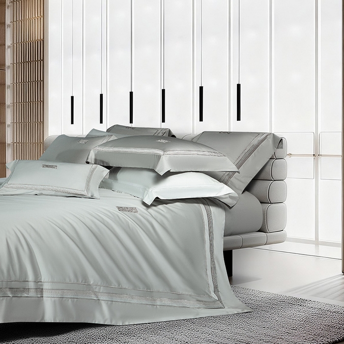 91家纺网 家纺一手货源 找家纺 诗黛尔 2026春夏新款长绒棉刺绣 兰博系列 绅士灰