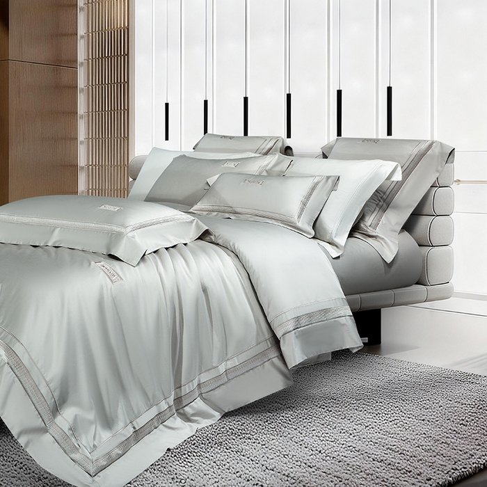 91家纺网 家纺一手货源 找家纺 诗黛尔 2026春夏新款长绒棉刺绣 兰博系列 绅士灰