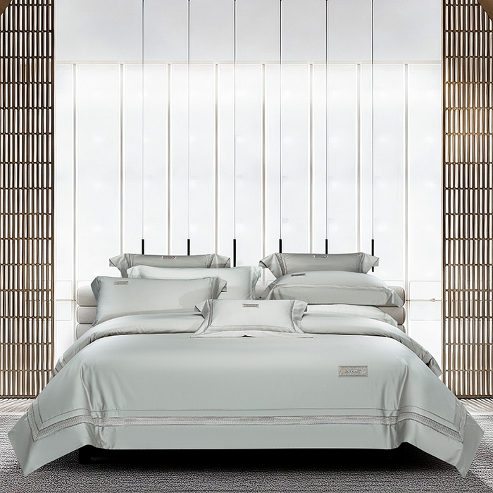 91家纺网 家纺一手货源 找家纺 诗黛尔 2026春夏新款长绒棉刺绣 兰博系列 绅士灰