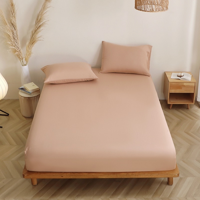 91家纺网 家纺一手货源 找家纺 晶缦家纺 2026新款纯棉纯色A类全棉双层纱单品床笠床笠单件单床笠（水洗预处理）-觅琳系列 觅琳-朱颜酡