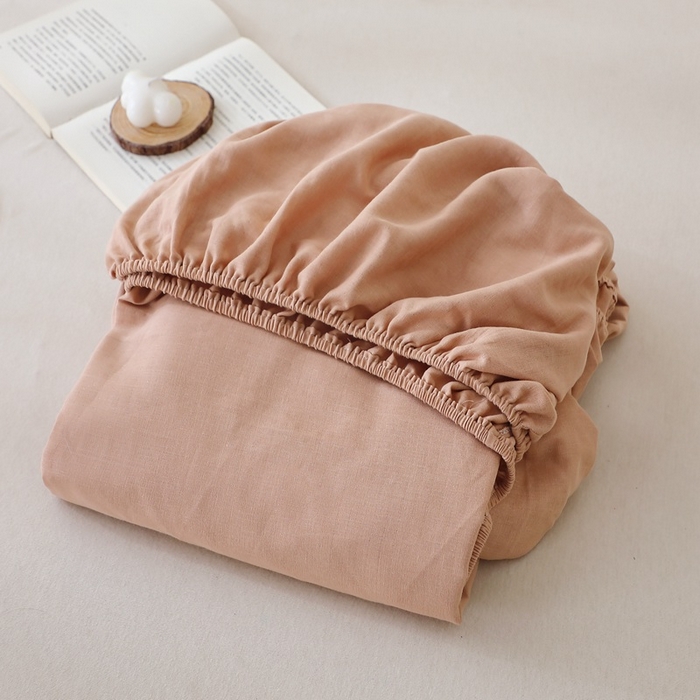 91家纺网 家纺一手货源 找家纺 晶缦家纺 2026新款纯棉纯色A类全棉双层纱单品床笠床笠单件单床笠（水洗预处理）-觅琳系列 觅琳-朱颜酡