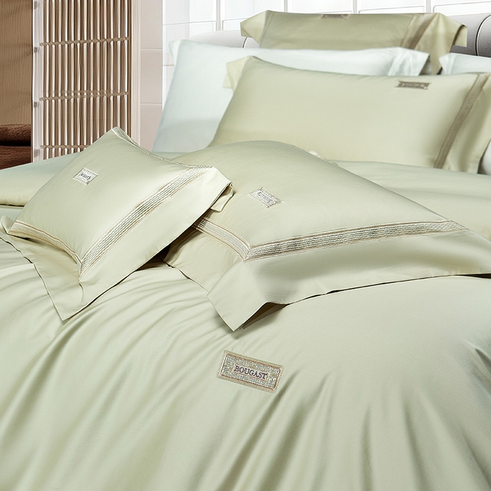 91家纺网 家纺一手货源 找家纺 诗黛尔 2026春夏新款长绒棉刺绣 兰博系列 油果绿