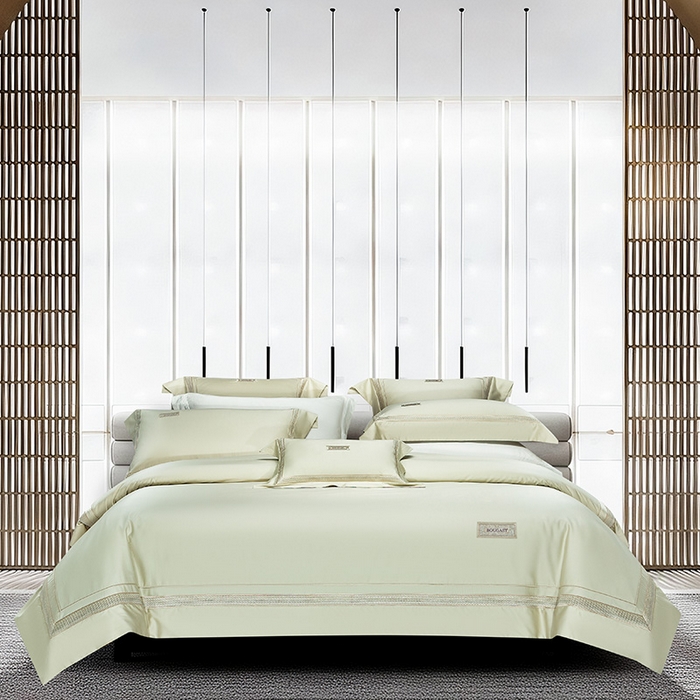 91家纺网 家纺一手货源 找家纺 诗黛尔 2026春夏新款长绒棉刺绣 兰博系列 油果绿