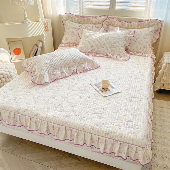 91家纺网 家纺一手货源 找家纺 宜凡家纺 2026新款全棉印花夹棉床笠三件套 海棠之恋