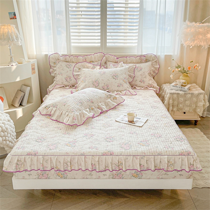 91家纺网 家纺一手货源 找家纺 宜凡家纺 2026新款全棉印花夹棉床笠三件套 镜花映月