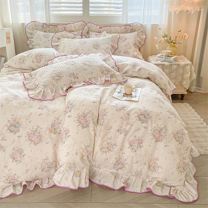 91家纺网 家纺一手货源 找家纺 宜凡家纺 2026新款全棉印花夹棉床笠三件套 镜花映月