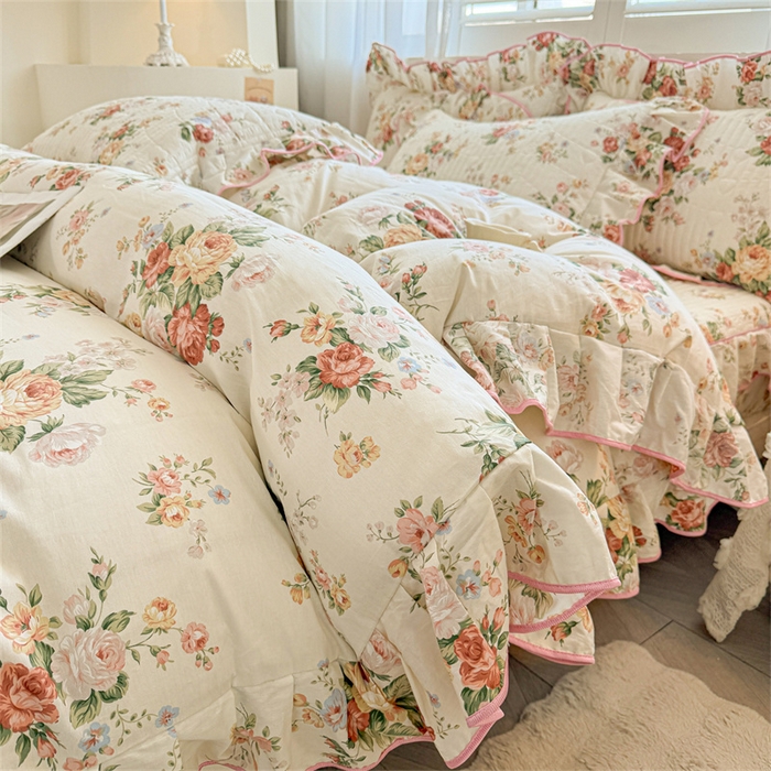 91家纺网 家纺一手货源 找家纺 宜凡家纺 2026新款全棉印花夹棉床笠三件套 洛川花海