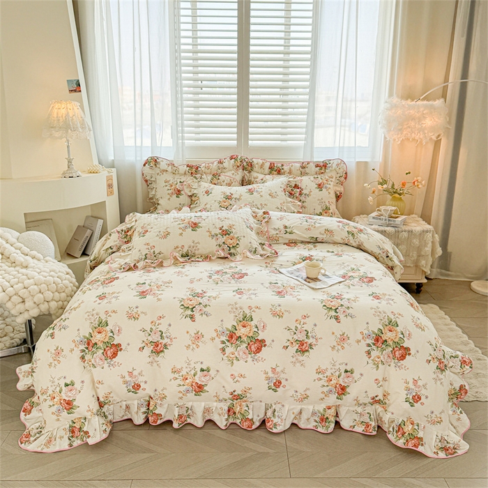 91家纺网 家纺一手货源 找家纺 宜凡家纺 2026新款全棉印花夹棉床笠三件套 洛川花海