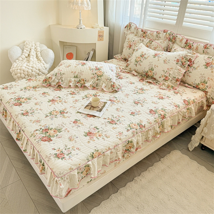 91家纺网 家纺一手货源 找家纺 宜凡家纺 2026新款全棉印花夹棉床笠三件套 洛川花海