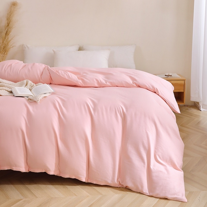 91家纺网 家纺一手货源 找家纺 晶缦家纺 2026新款纯棉纯色A类全棉双层纱单品被套被套单件单被套（水洗预处理）-觅琳系列 觅琳-暮云粉