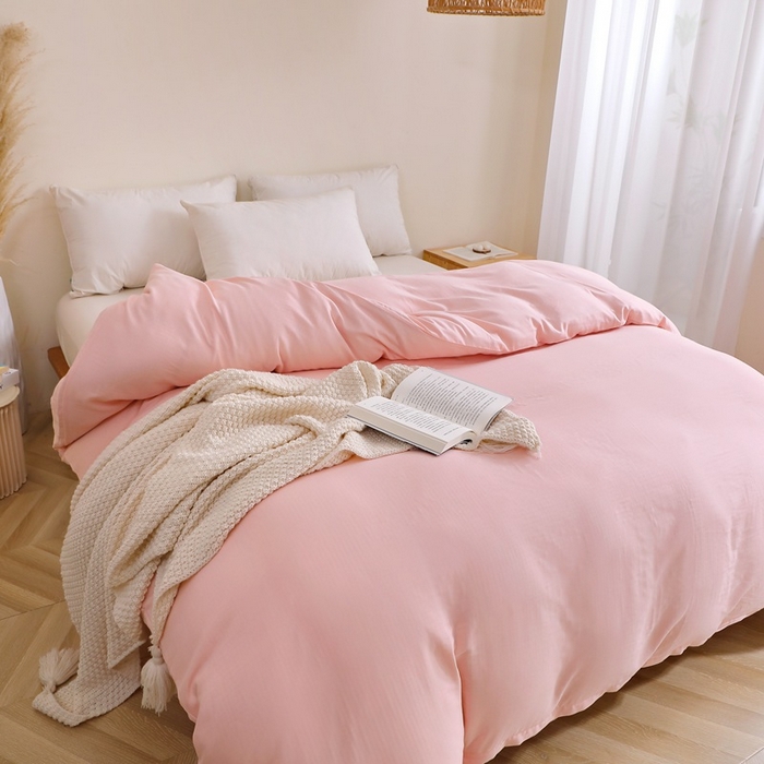 91家纺网 家纺一手货源 找家纺 晶缦家纺 2026新款纯棉纯色A类全棉双层纱单品被套被套单件单被套（水洗预处理）-觅琳系列 觅琳-暮云粉