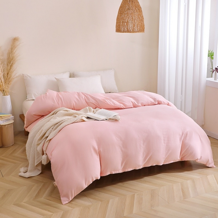 91家纺网 家纺一手货源 找家纺 晶缦家纺 2026新款纯棉纯色A类全棉双层纱单品被套被套单件单被套（水洗预处理）-觅琳系列 觅琳-暮云粉