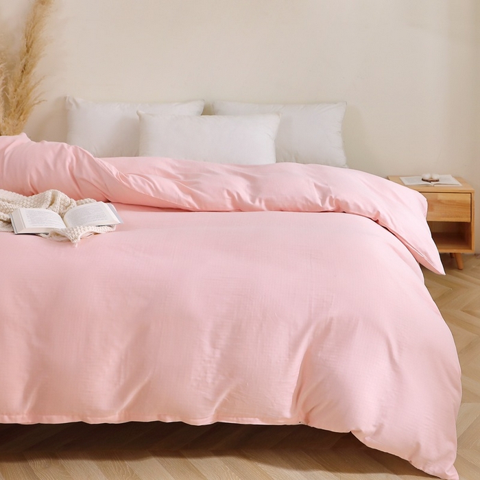 91家纺网 家纺一手货源 找家纺 晶缦家纺 2026新款纯棉纯色A类全棉双层纱单品被套被套单件单被套（水洗预处理）-觅琳系列 觅琳-暮云粉