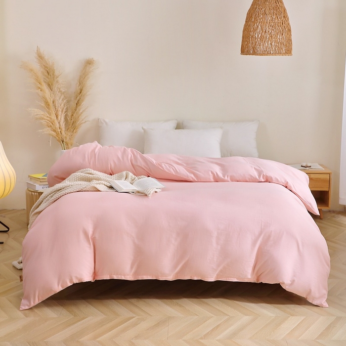 91家纺网 家纺一手货源 找家纺 晶缦家纺 2026新款纯棉纯色A类全棉双层纱单品被套被套单件单被套（水洗预处理）-觅琳系列 觅琳-暮云粉